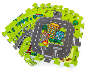 Covoraș puzzle educațional din spumă 90 x 90 x 1cm cu margini - spumă EVA - design: străzi, drumuri, oraș