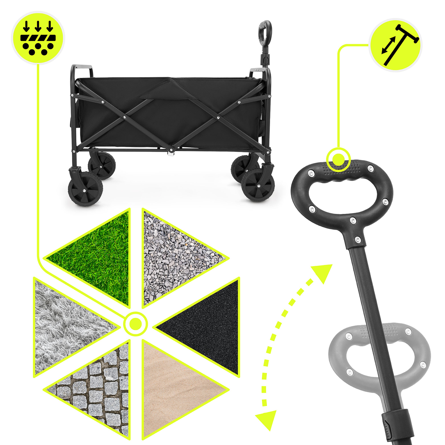 HyperMotion scaun cu rotile pliabil pentru plajă - negru, 80 kg