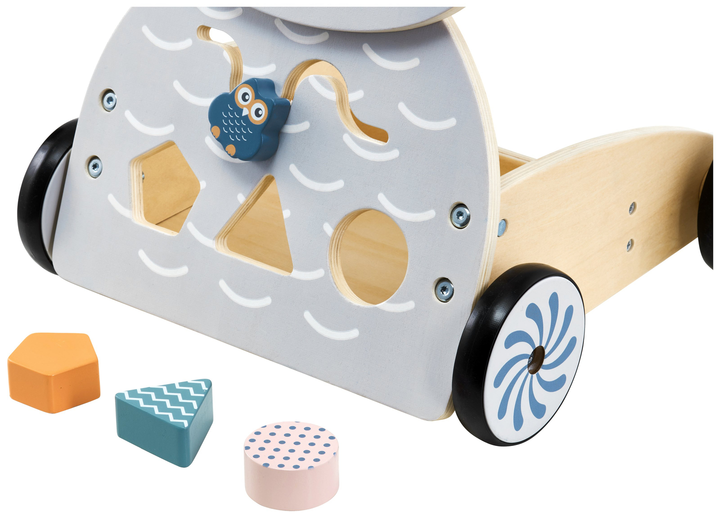 Plimbător multifuncțional din lemn - împingător - cărucior cu blocuri - Bufniță