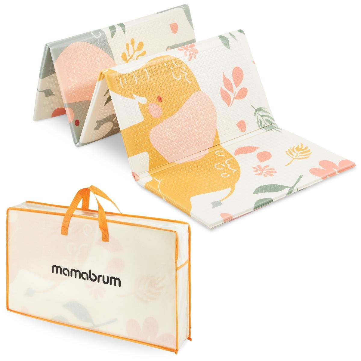 Covoraș din spumă pliabil pe două fețe 180 x 120 x 1cm - Elefanți exotici / Gri delicat