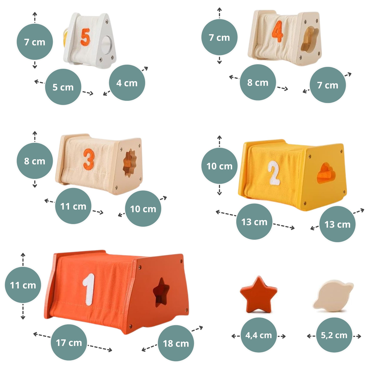 Piramidă educațională Montessori din lemn - sortare de forme, labirint, numere