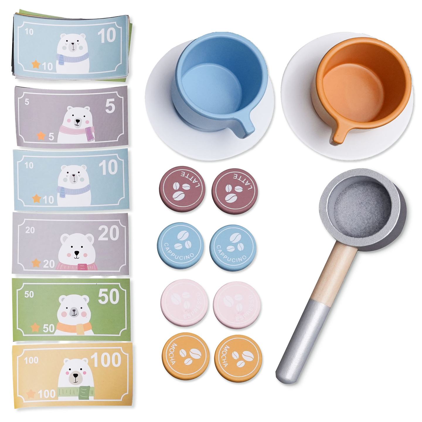 Magazin mare XXXL din lemn pentru copii cu bar fast food - Corner shop + Mașină de cafea + Cuptor + Frigider - 106 ac.