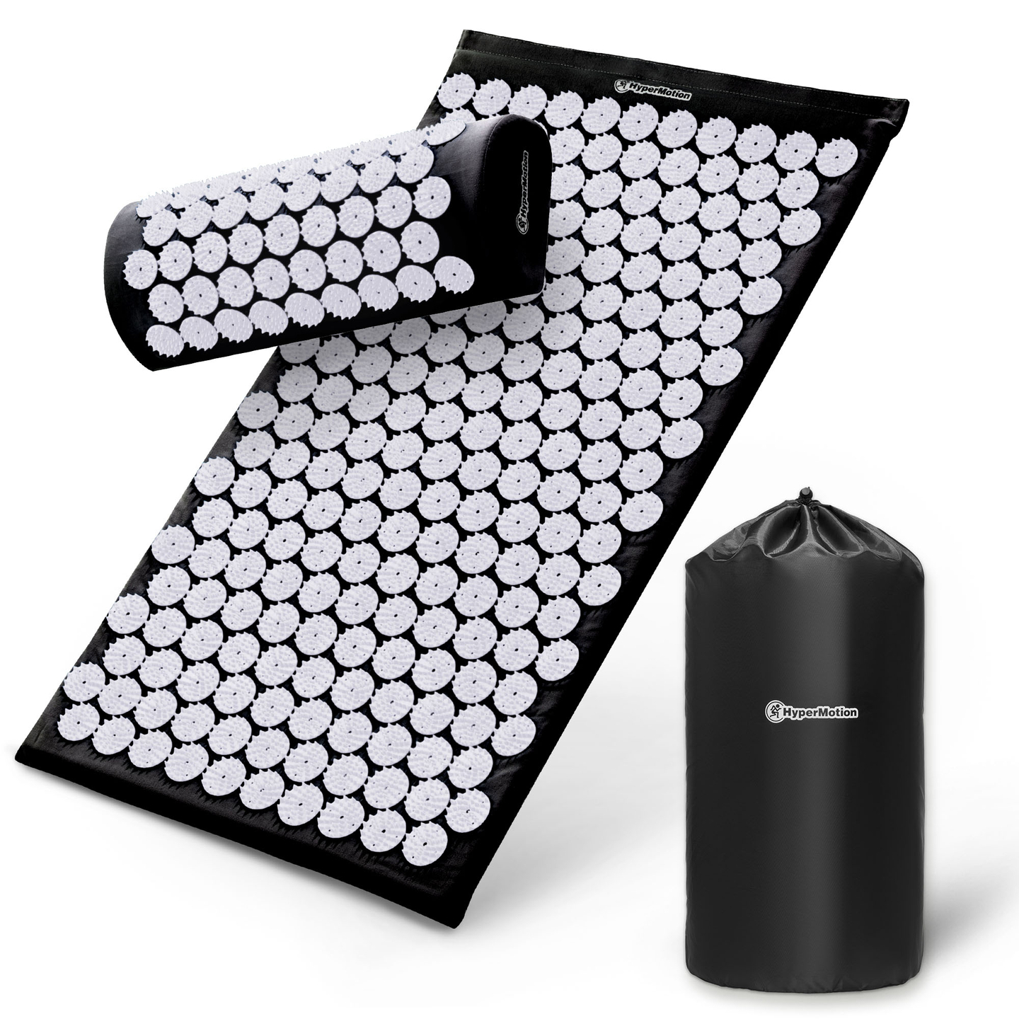 Saltea de presopunctură cu pernă și husă - 72 cm HyperMotion alb-negru