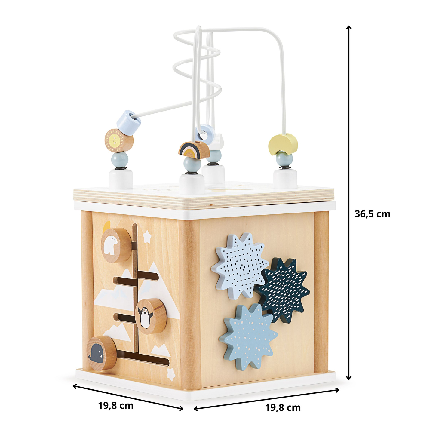 Cub educațional din lemn cu împletituri - sortator de forme