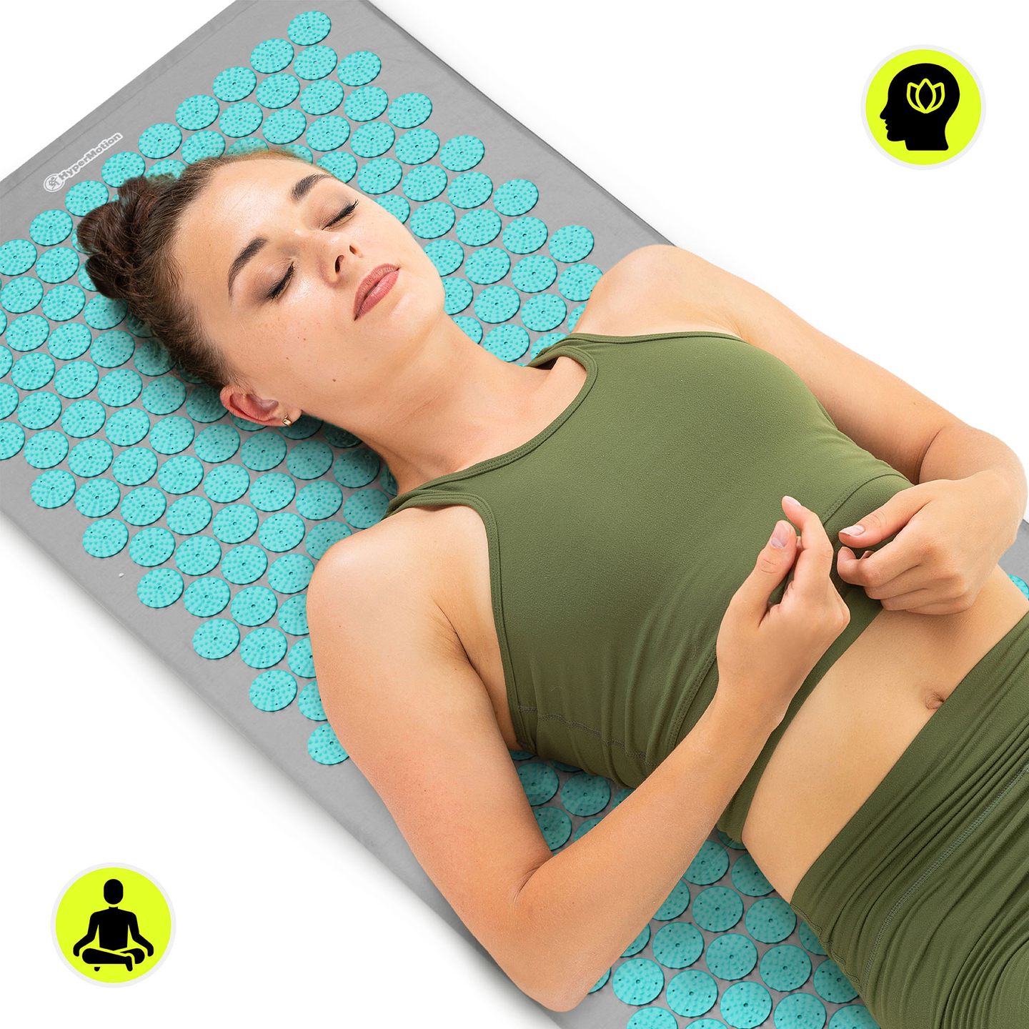 Saltea mare de presopunctură cu pernă și husă - 130 cm HyperMotion gri-mentă