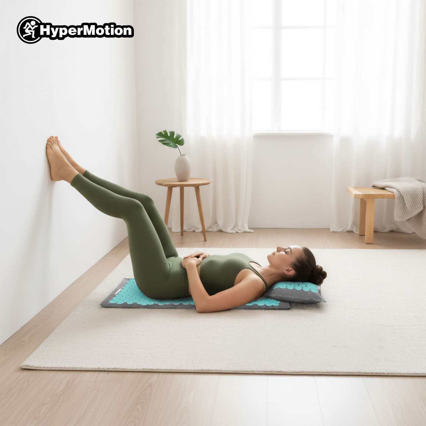 Saltea de presopunctură ECO din in cu fibră de cocos și pernă de hrișcă – 68 cm HyperMotion Gri-Mentă