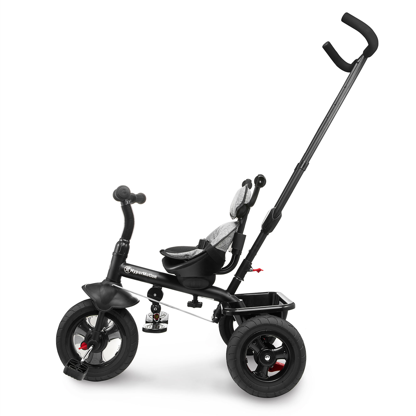 Tricicletă pentru copii 1-4 ani - TOBI FREY - culoare gri - roți pivotante - roți cu pompă + împingător