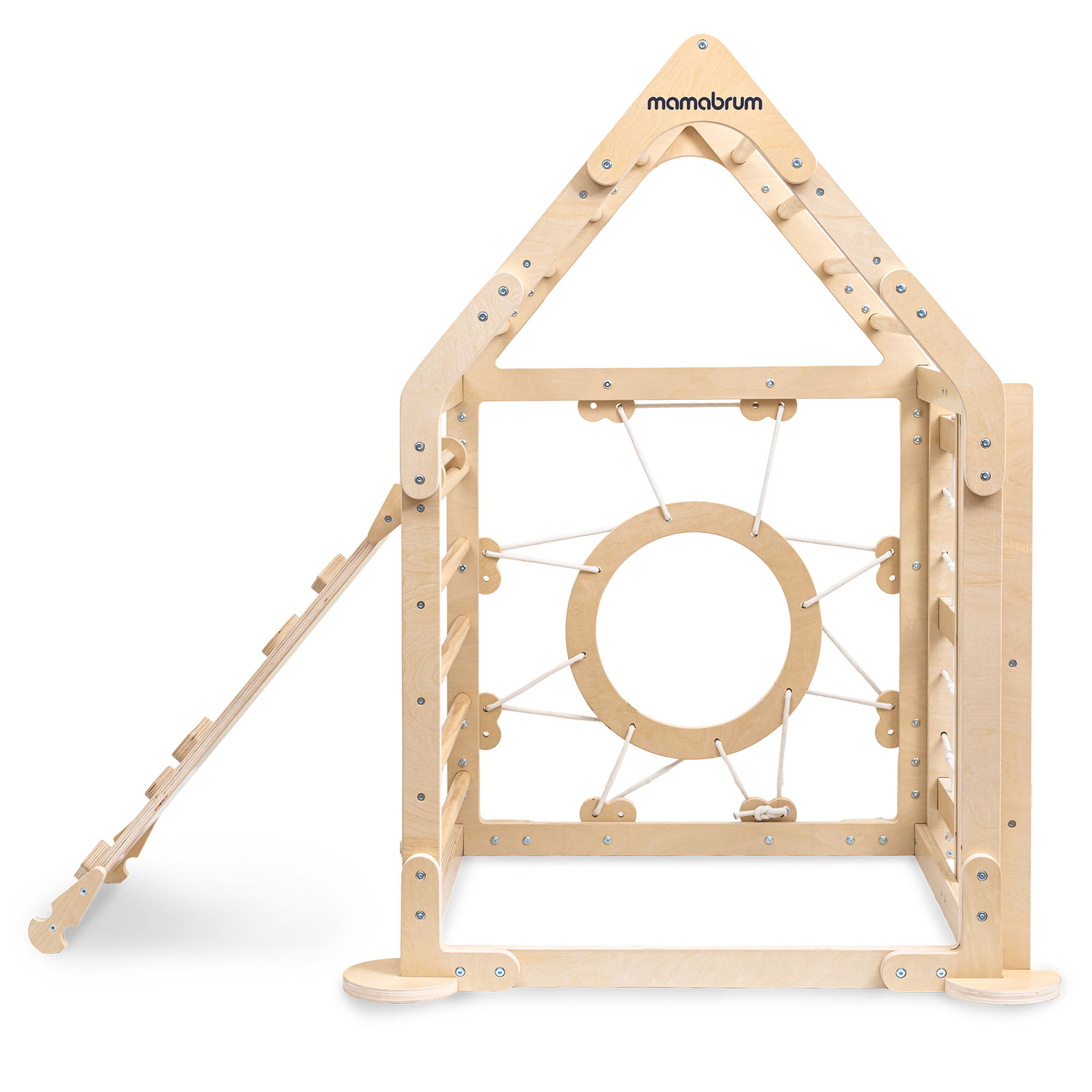 Loc de joacă interior din lemn pentru copii - o căsuță cu scări și tobogan