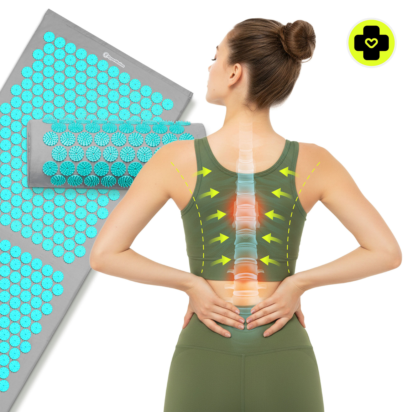 Saltea mare de presopunctură cu pernă și husă - 130 cm HyperMotion gri-mentă