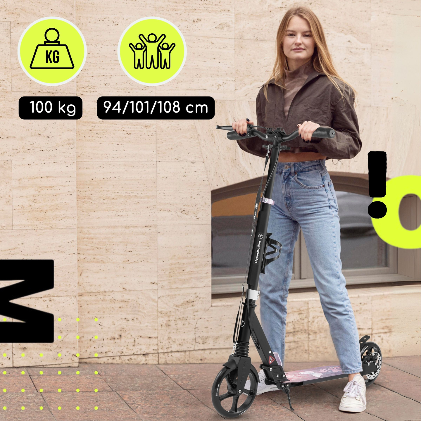 Scuter cu două roți pentru tineri adulți - cu amortizor - HyperMotion Skyline - roz, aluminiu - 100kg