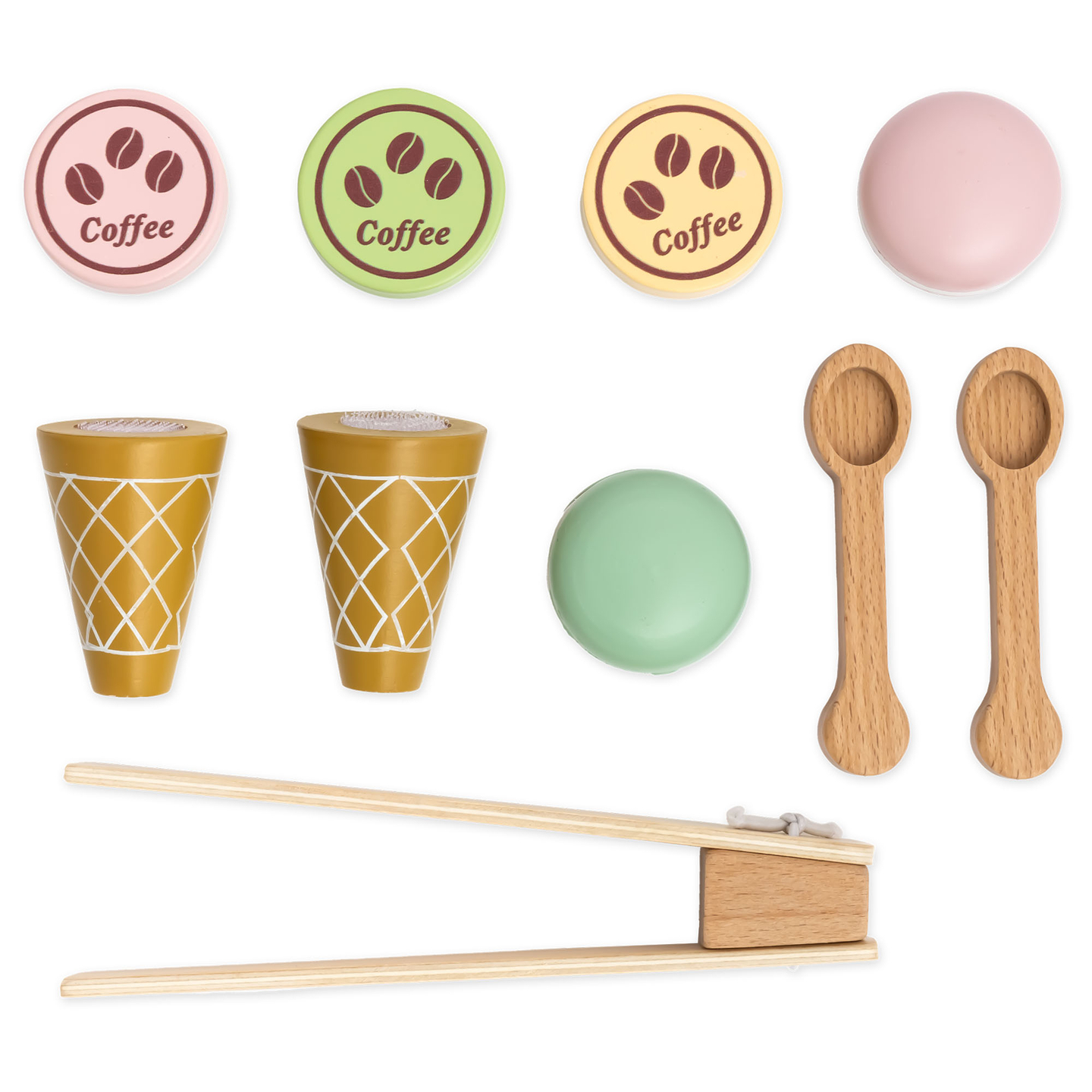 Un salon mare de înghețată din lemn cu tablă magnetică, aparat de cafea și set de înghețată și deserturi - peste 70 de piese!