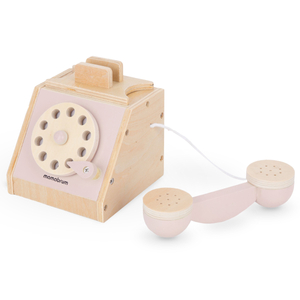Telefon retro din lemn - roz pastel