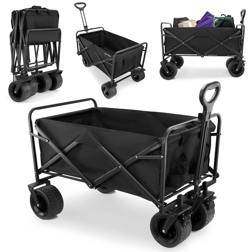 HyperMotion scaun cu rotile pliabil pentru plajă - negru, 120 kg