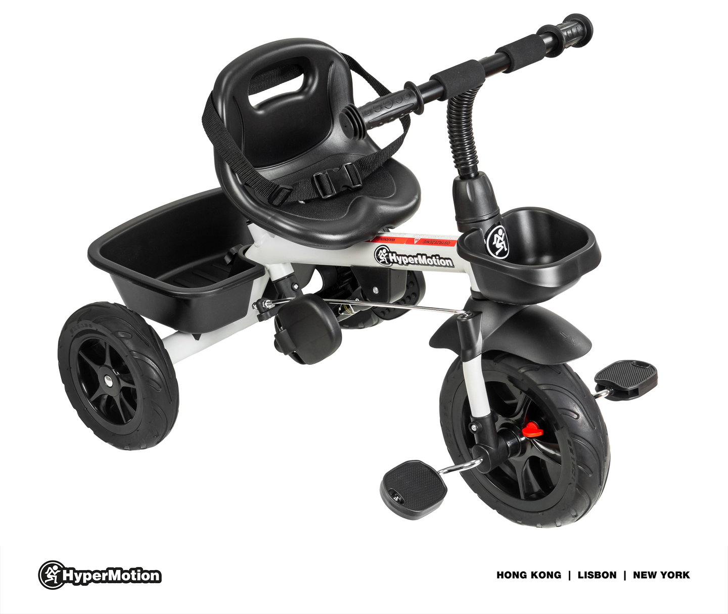 Tricicleta HyperMotion TOBI VECTOR - roți gonflabile veșnice + bară de împingere. Culoare: gri deschis.