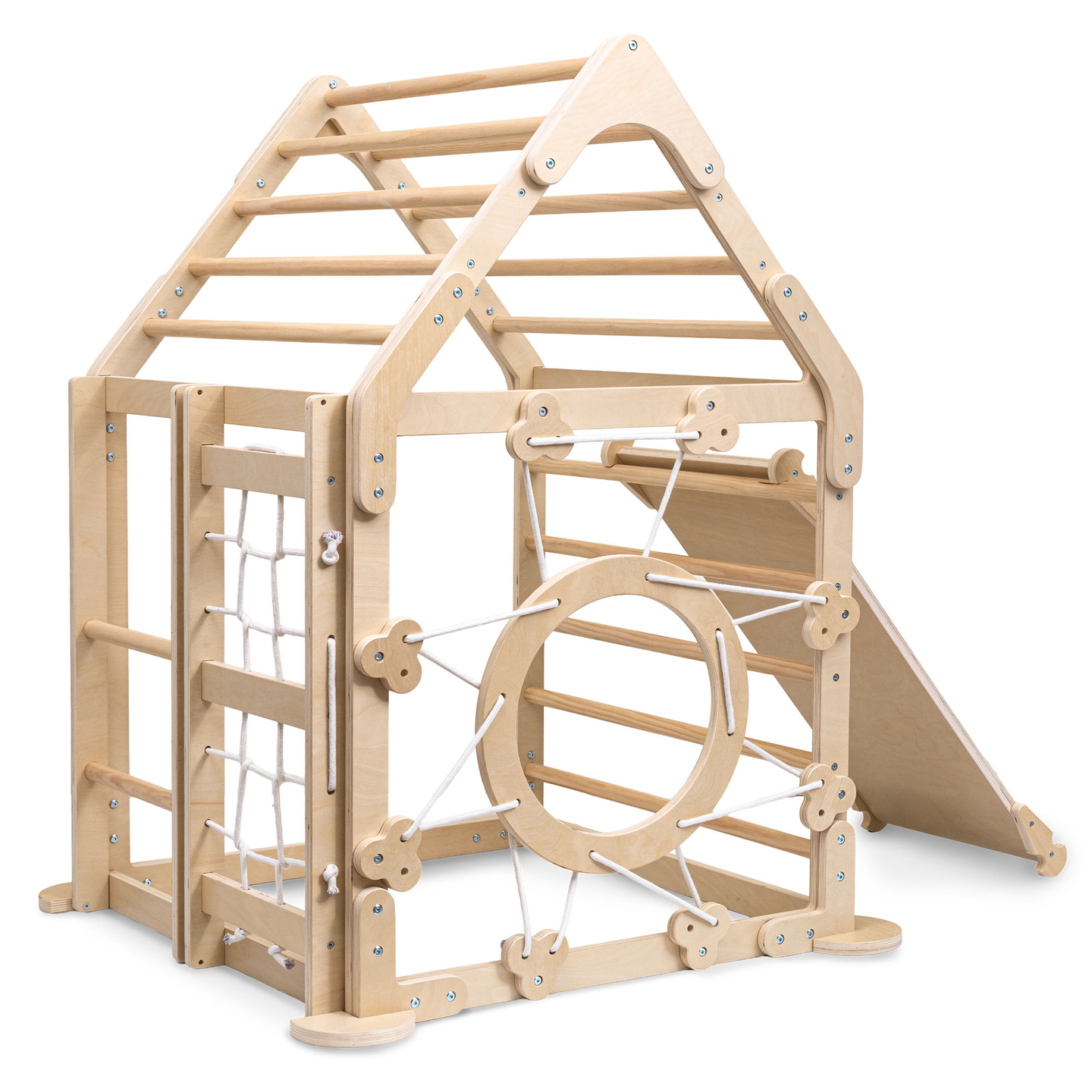 Loc de joacă interior din lemn pentru copii - o căsuță cu scări și tobogan