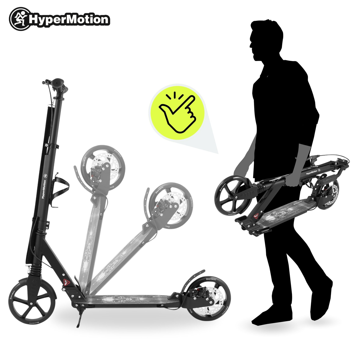 Scuter cu două roți pentru tineri adulți - cu amortizor - HyperMotion Skyline - negru, aluminiu - 100kg