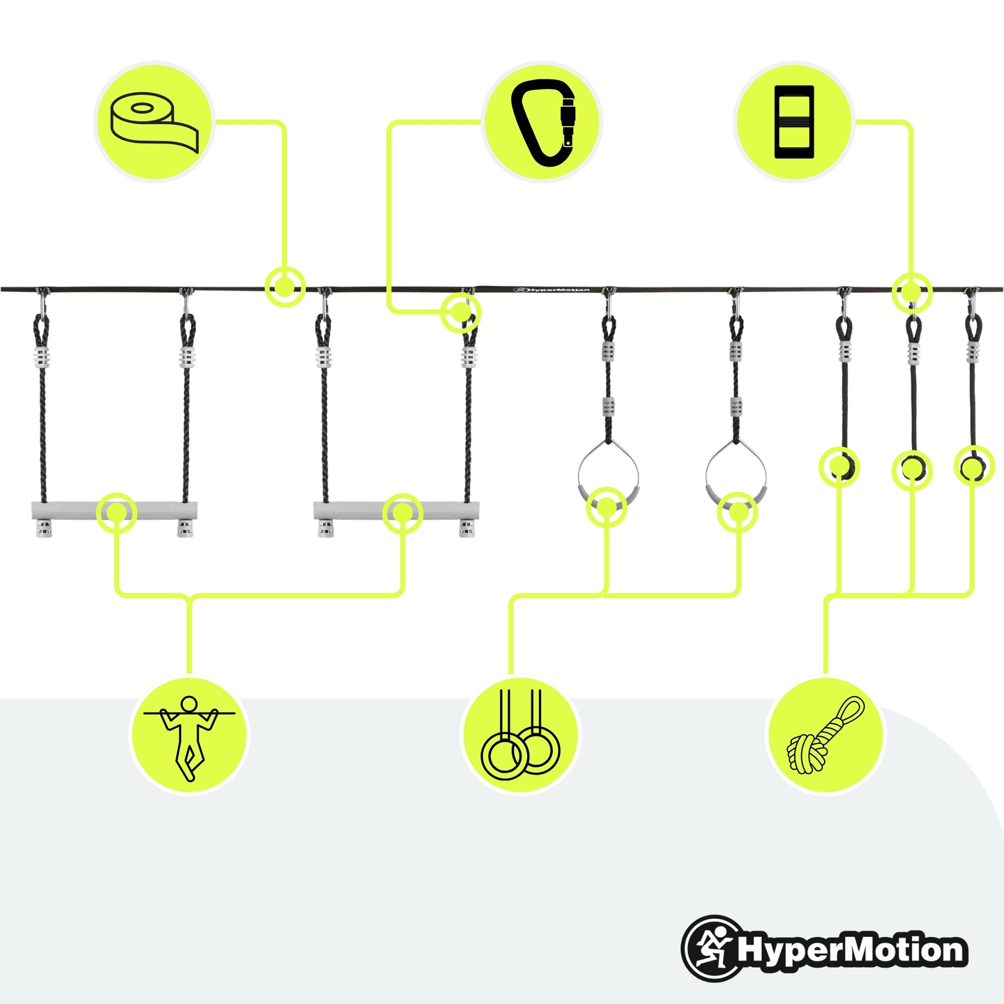 Cursă cu obstacole Ninja pentru copii - HyperMotion slackline set - 7 obstacole