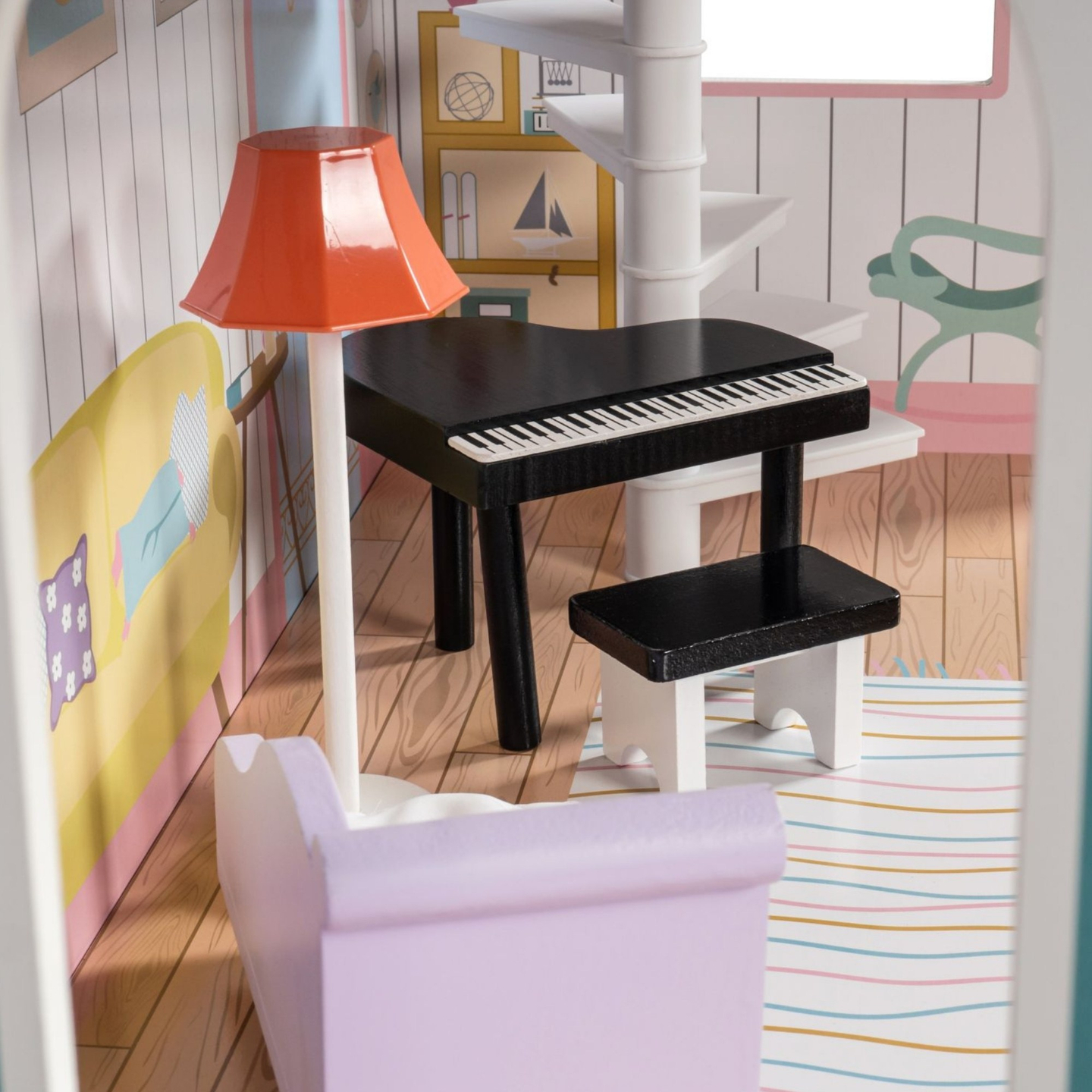 XXL Cea mai mare casă de păpuși din lemn - 123 cm - iluminată cu LED-uri - terasă, accesorii, grădină