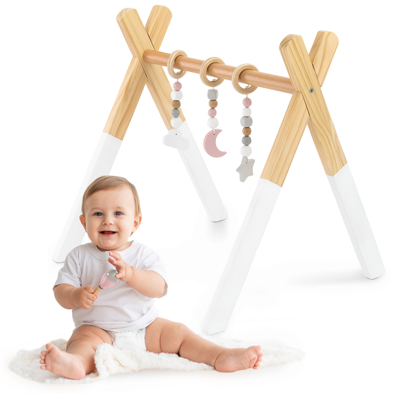 Suport educațional din lemn Baby Gym - culoare albă