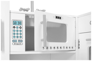 Bucătărie de colț din lemn XXXL cu frigider, cuptor, mașină de spălat, șorț și accesorii 