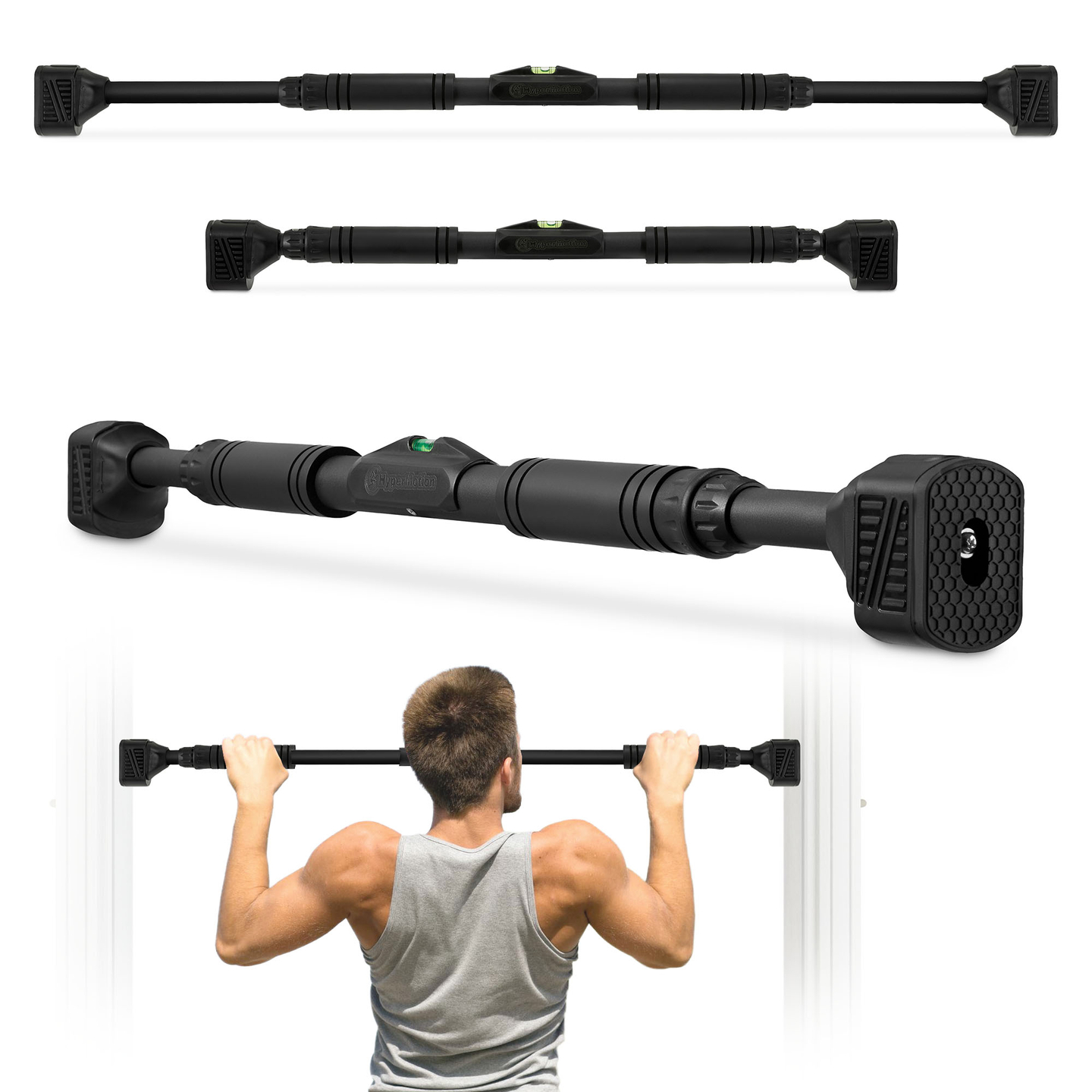 Bară de tracțiuni reglabilă HyperMotion 74-100 cm, 200 kg, Negru