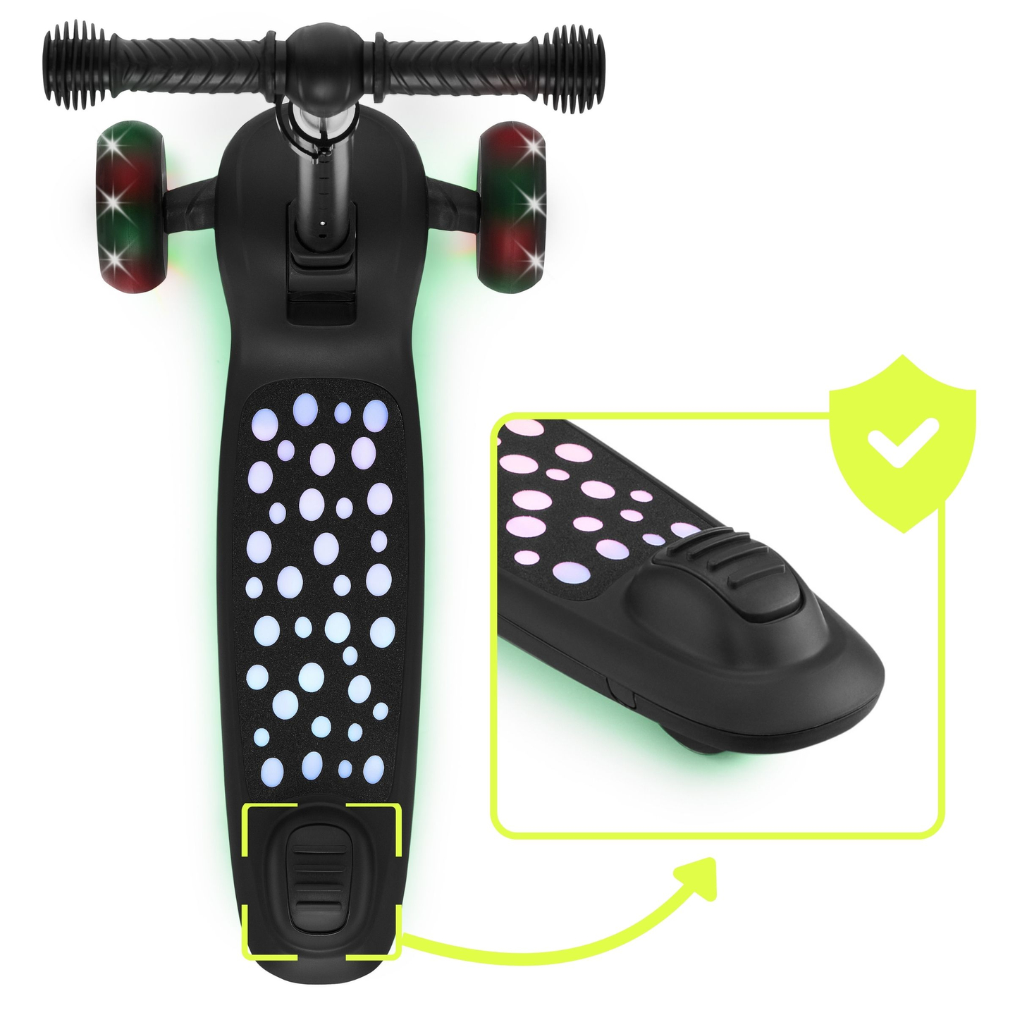 HyperMotion LUMI 3-in-1 scuter de echilibru - platformă iluminată și roți LED, culoare neagră