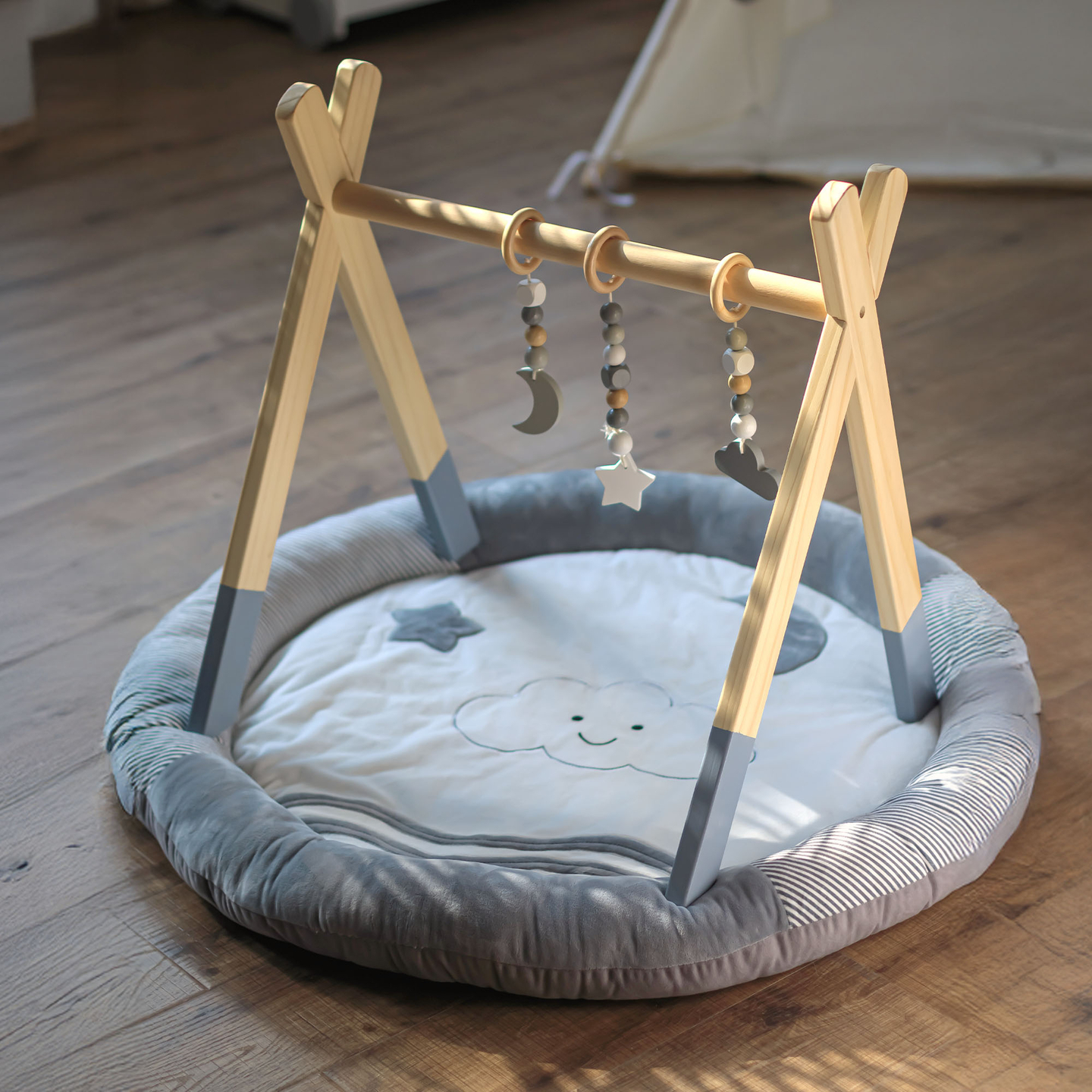Suport de educație din lemn Baby Gym - culoare gri
