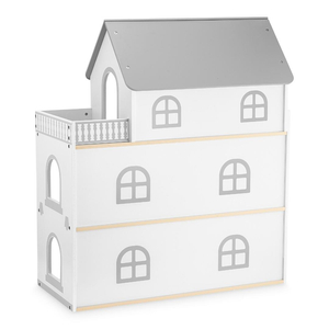 Casă albă din lemn pentru păpuși cu terasă și accesorii