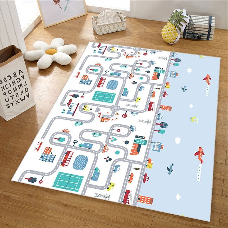 Covoraș din spumă cu două fețe XXL - rola 2 CM (drum și pădure cu ursuleț)