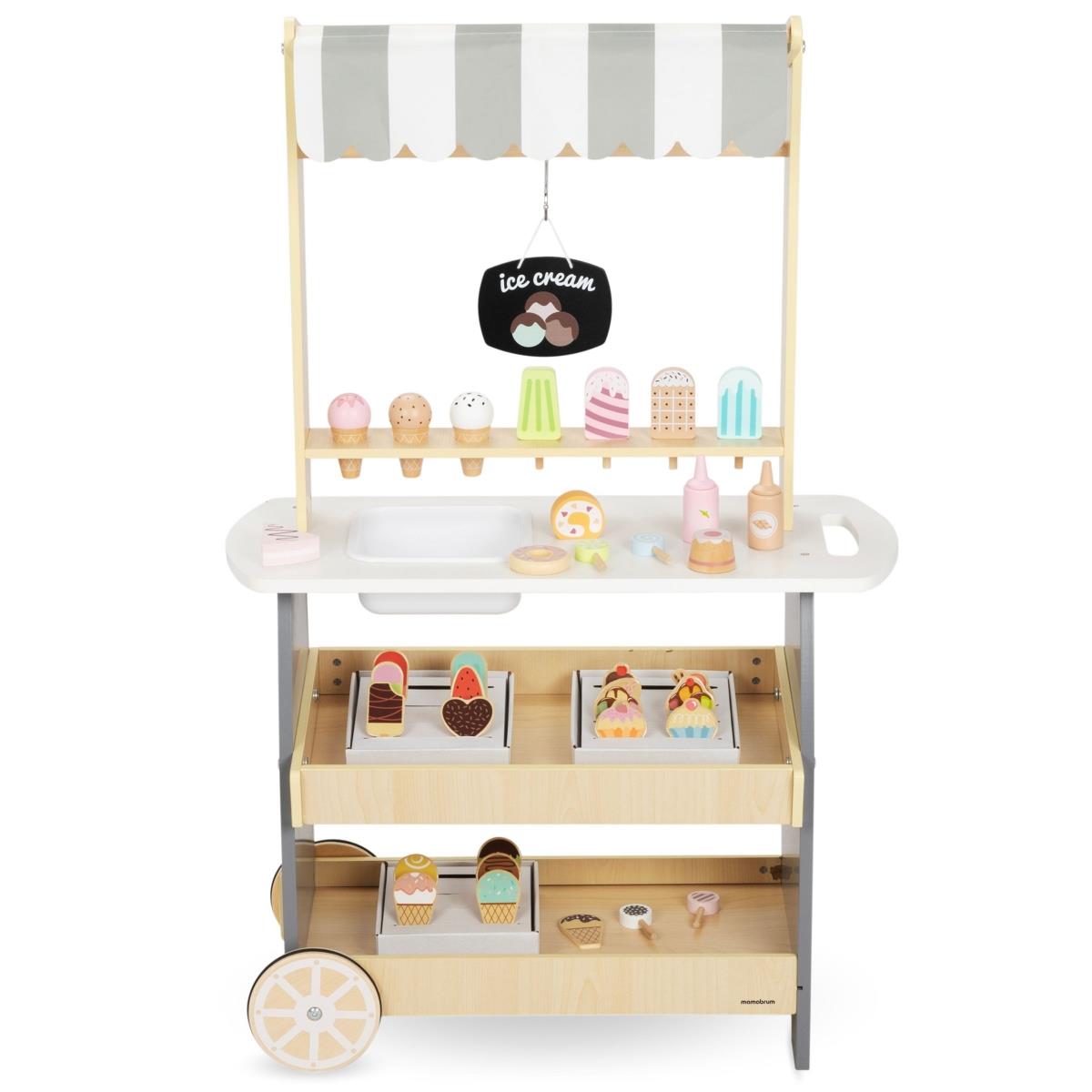 Sală de înghețată din lemn pe roți - cărucior pentru înghețată