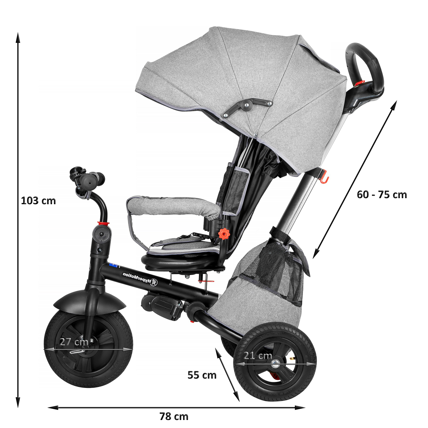 Tobi Velar tricicleta + folie de ploaie - gri