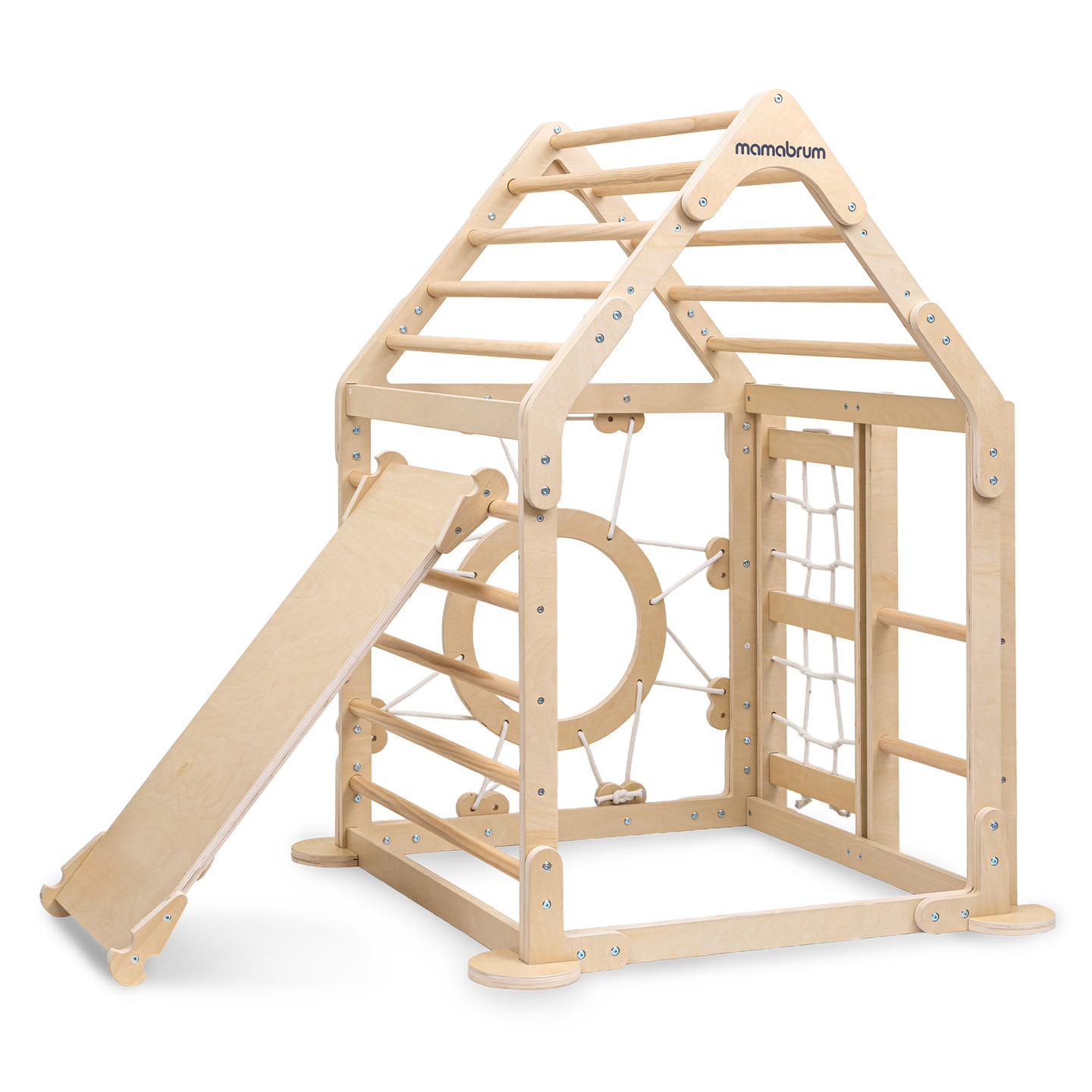 Loc de joacă interior din lemn pentru copii - o căsuță cu scări și tobogan