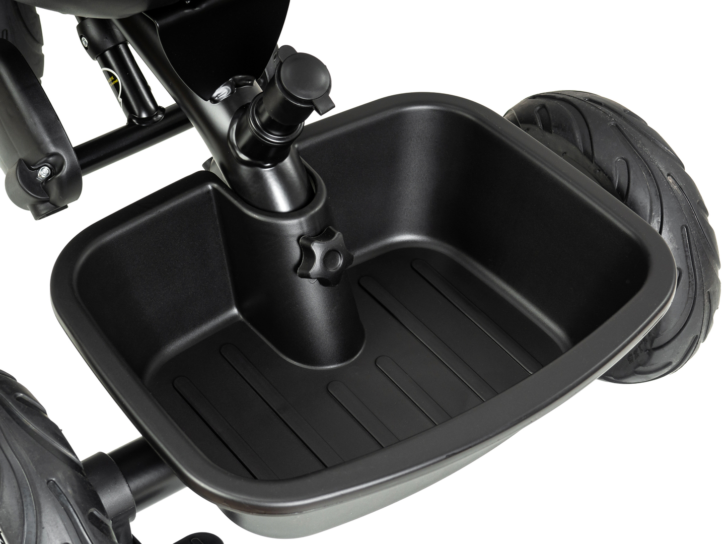 Tricicleta HyperMotion TOBI VECTOR - roți gonflabile veșnice + bară de împingere. Culoare: negru.