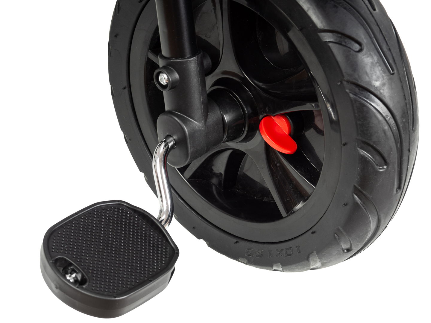 Tricicleta HyperMotion TOBI VECTOR - roți gonflabile veșnice + bară de împingere. Culoare: negru.