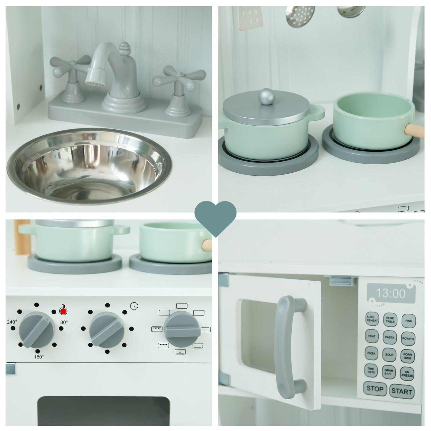 Bucătărie din lemn pentru copii cu cuptor cu microunde