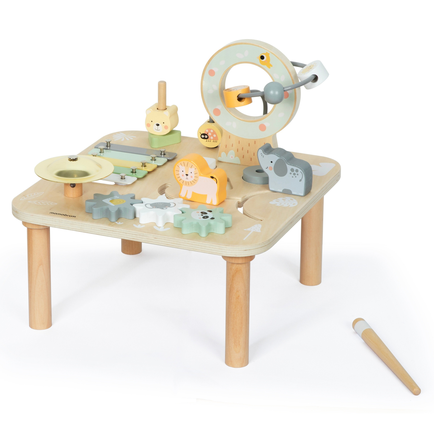 Masa muzicala educativa 7 in 1 din lemn cu chimvale si gong - jungla salbatica