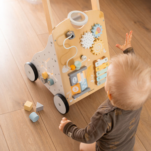 Walker educațional din lemn 8in1 / împingător pentru copii - placă manipulativă