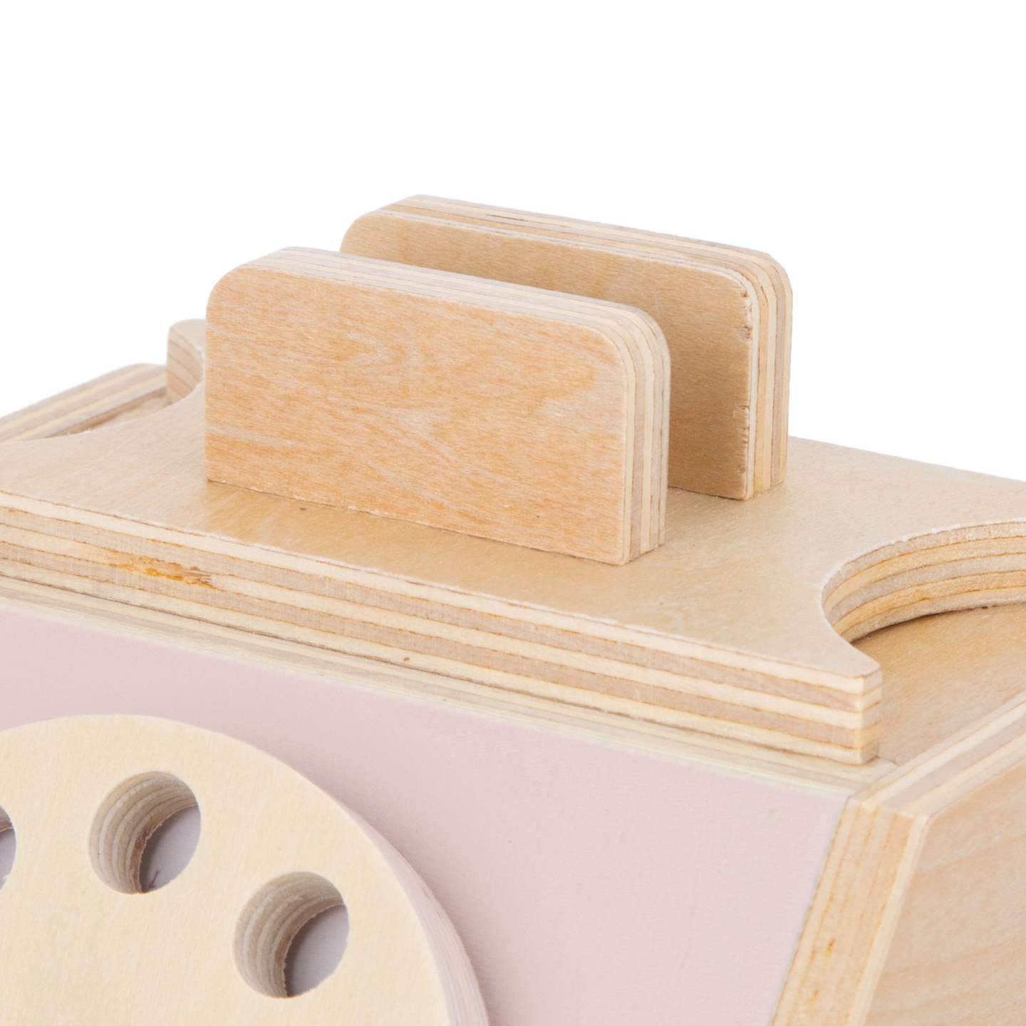 Telefon retro din lemn - roz pastel