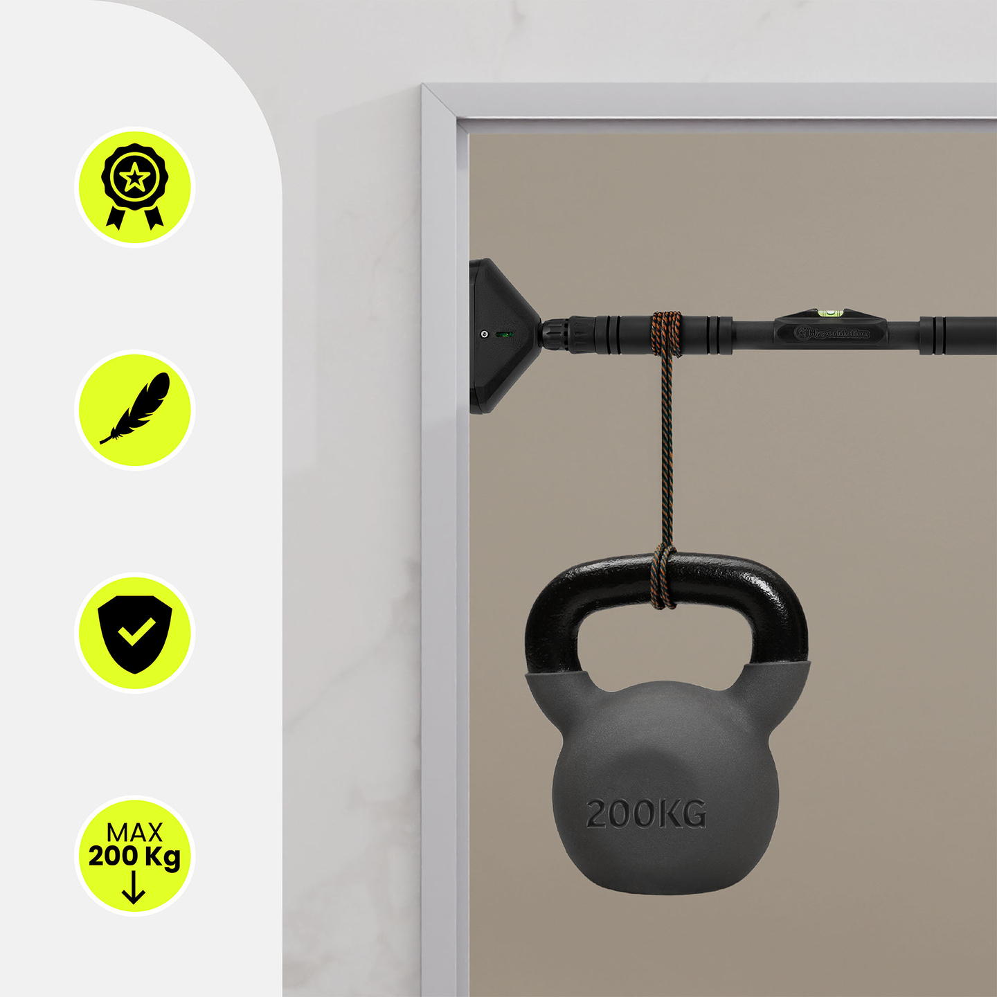 Bară de tracțiuni reglabilă HyperMotion 70–100 cm, 200 kg, Neagră