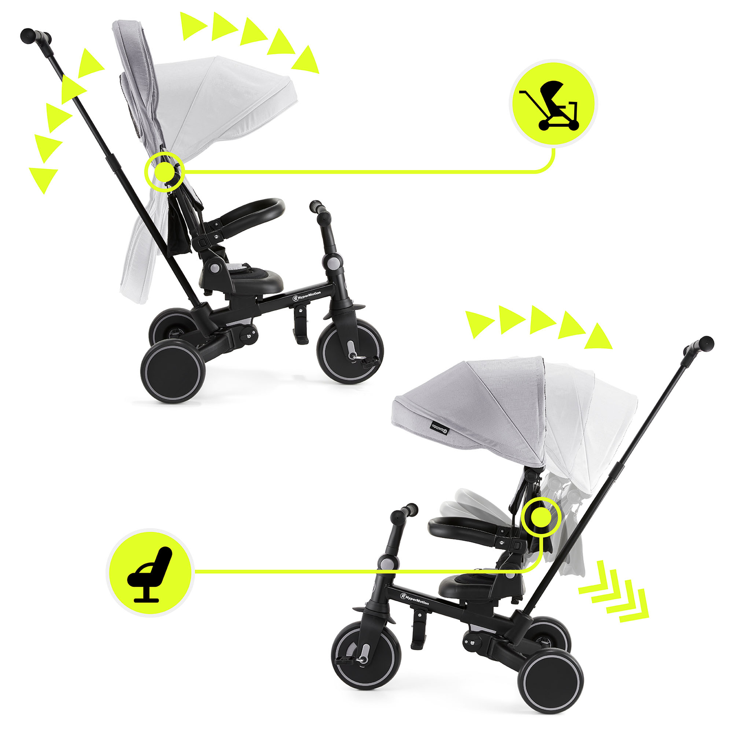 Triciclu multifuncțional 8in1 TOBI FOREST - gri