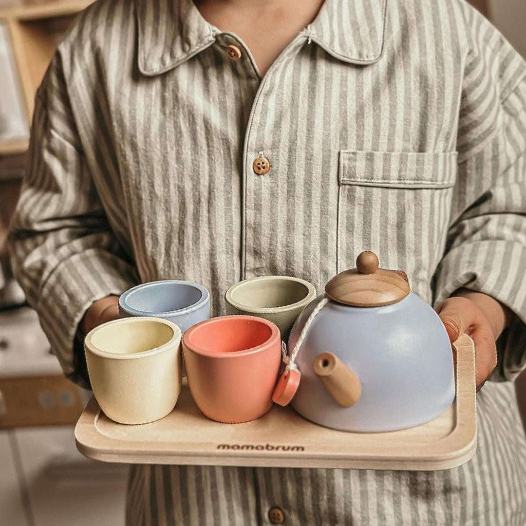 Set de ceai din lemn cu tavă - 7 articole