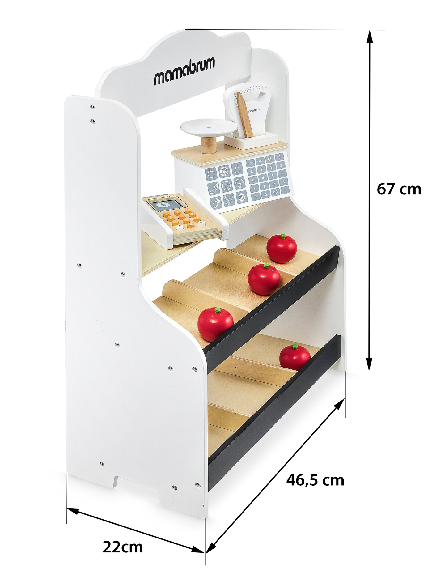 Mini market - magazin cu cântar, terminal, card de plată și fructe