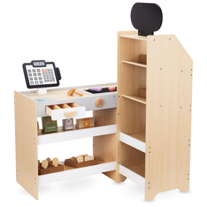 Piață de legume din lemn - tarabă mare XXL, magazin cu casă de marcat