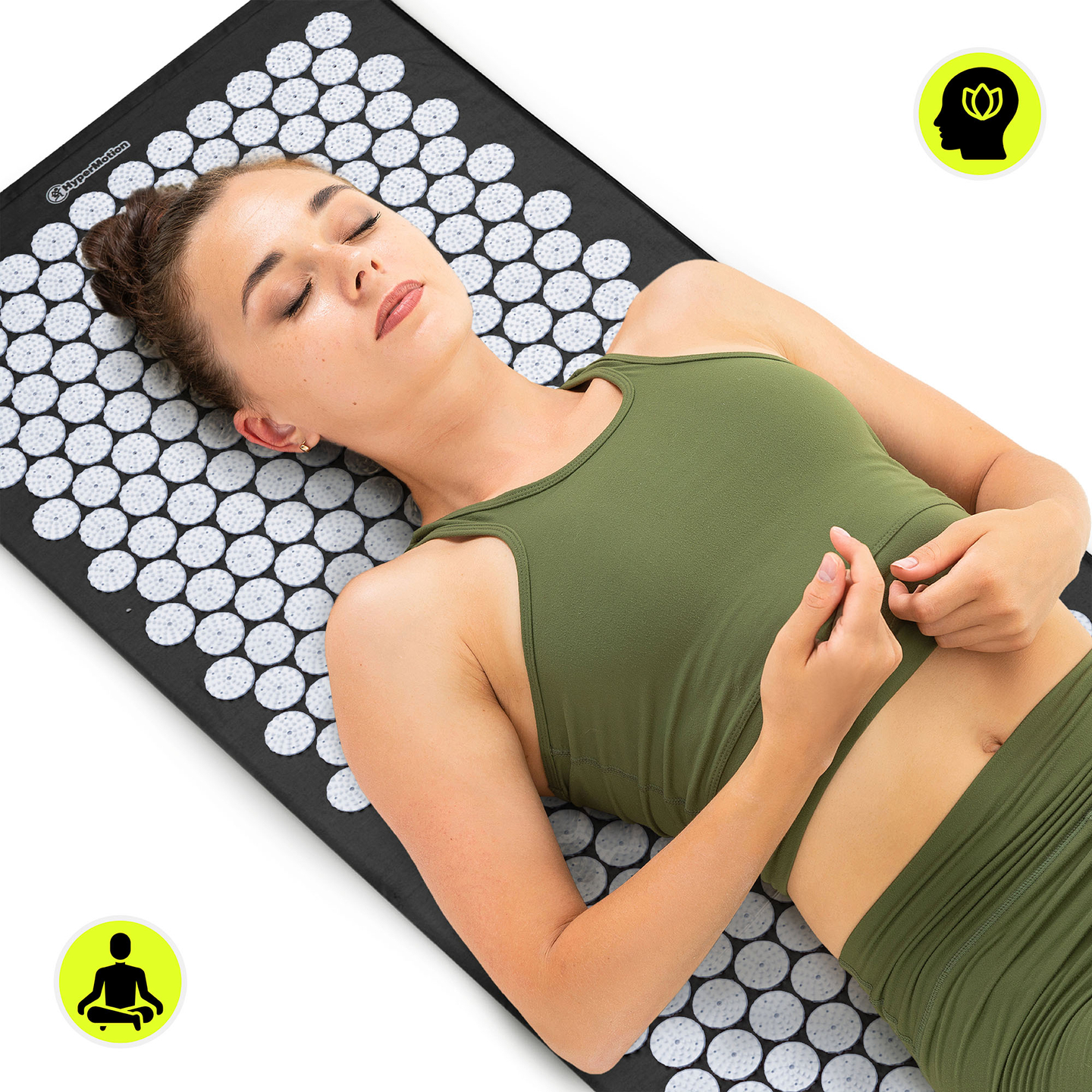 Saltea mare de presopunctură cu pernă și husă - 130 cm HyperMotion alb-negru