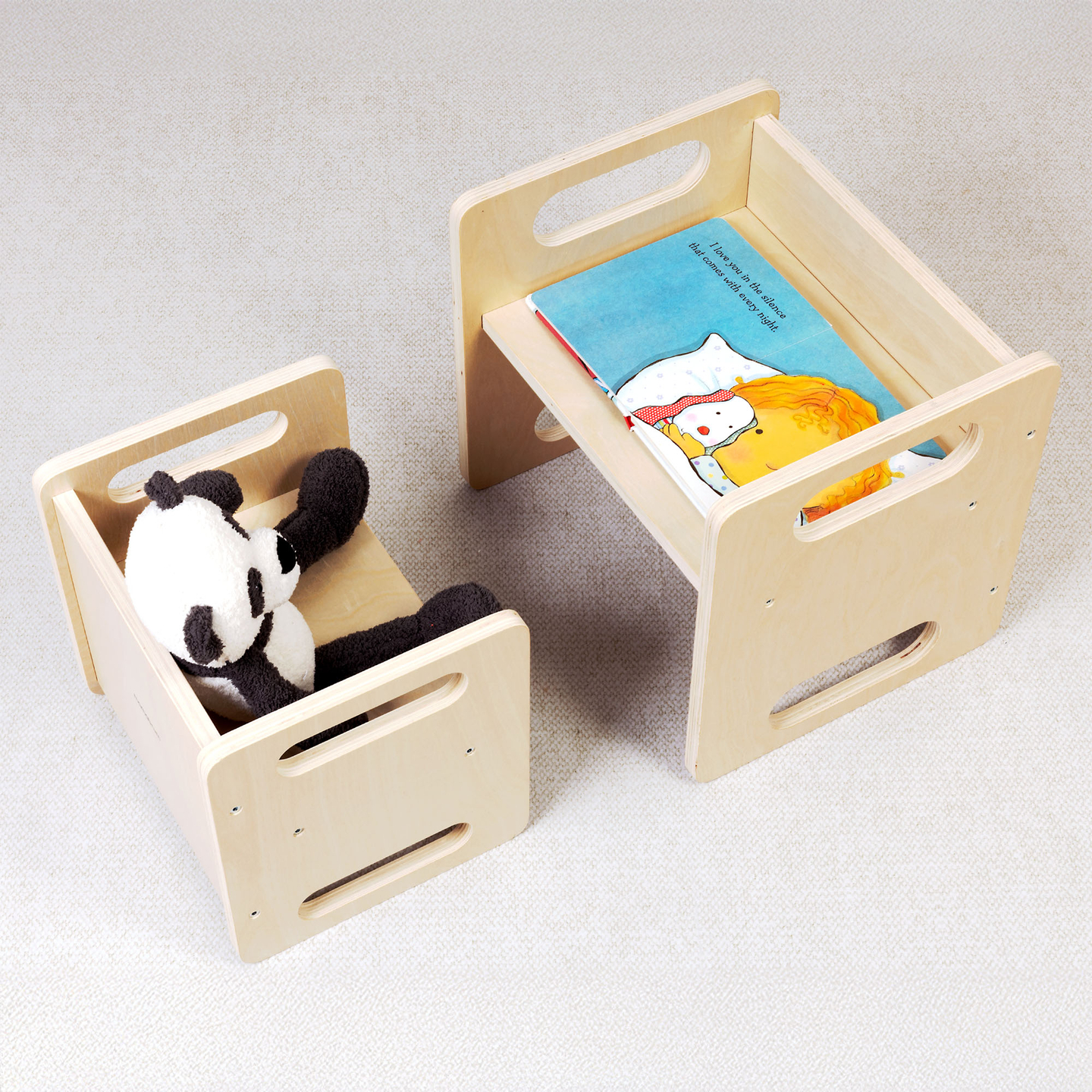 Masă și scaun din lemn cu funcție de piatră de treaptă – un set Montessori multifuncțional pentru copii