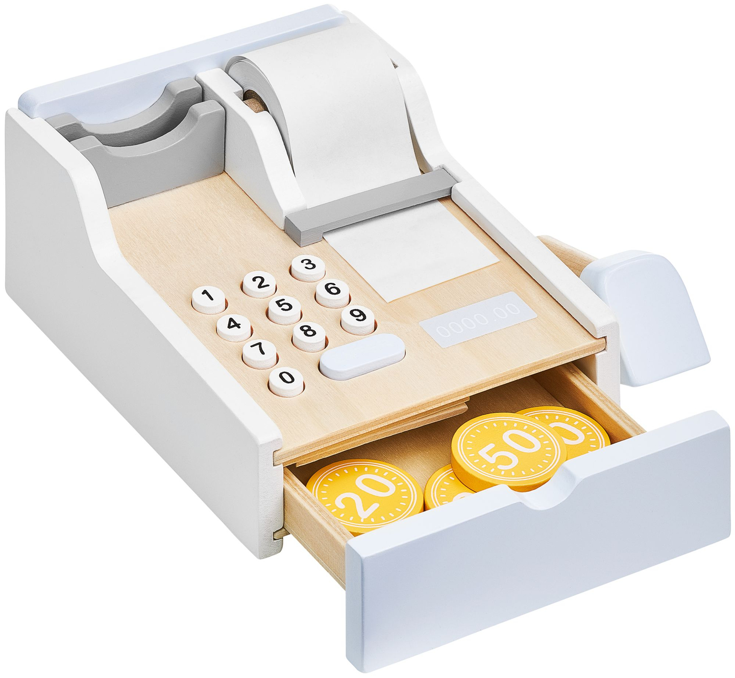 Magazin de legume - tarabă din lemn cu lăzi, casă de marcat și terminal