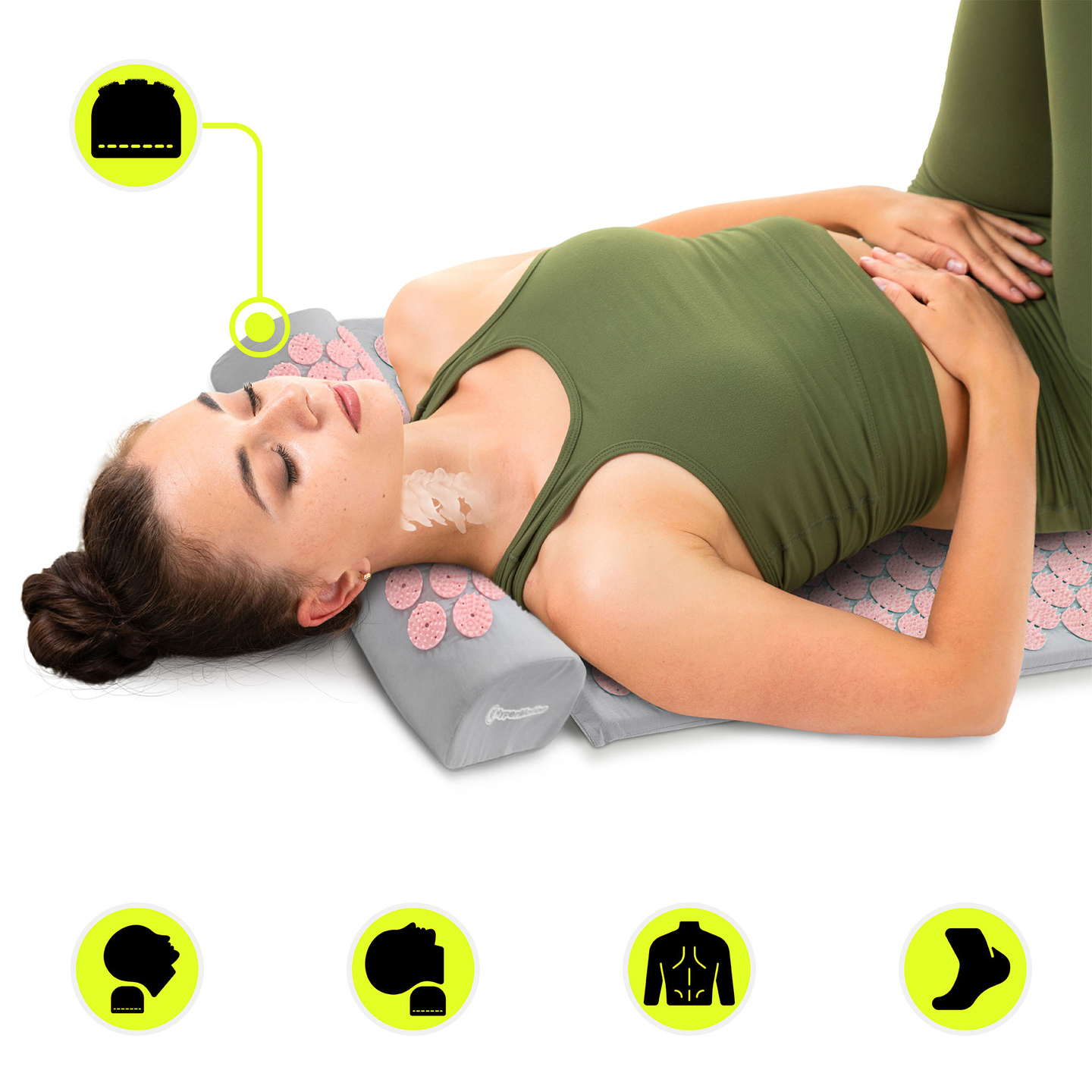 Saltea de presopunctură cu pernă și husă - 72 cm HyperMotion gri și roz