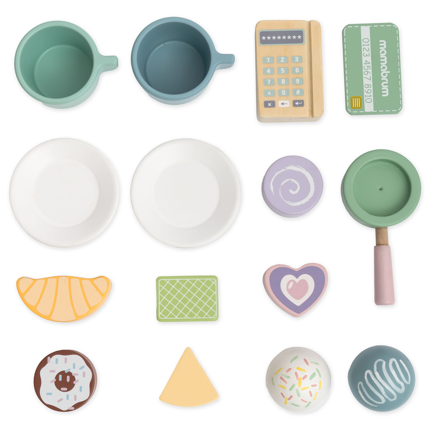 Un salon mare de înghețată din lemn cu tablă magnetică, aparat de cafea și set de înghețată și deserturi - peste 70 de piese!