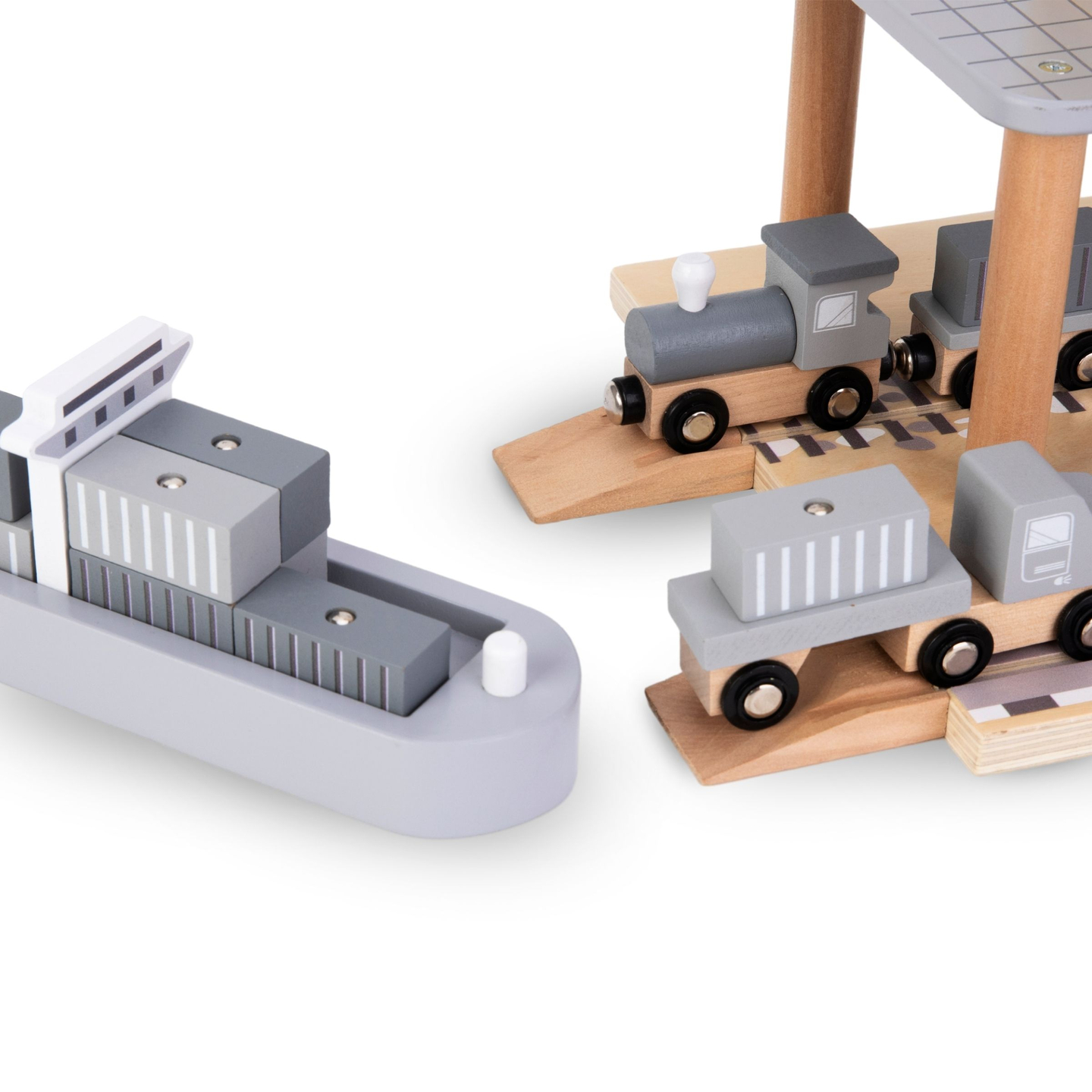 Macara portuară mobilă cu troliu magnetic și accesorii - set din lemn