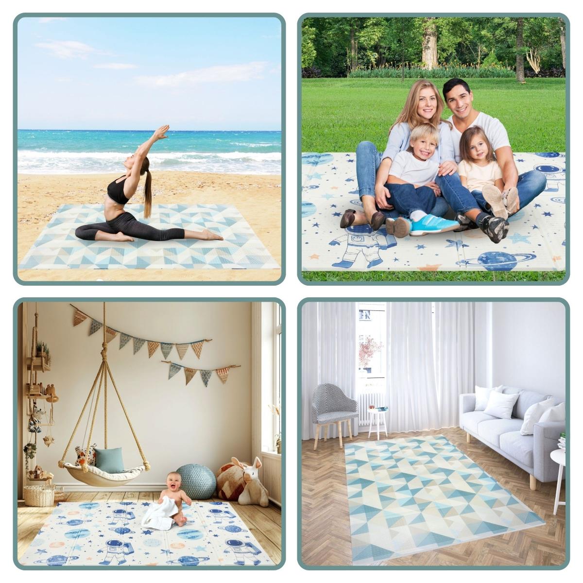 Covoraș din spumă pliabil pe două fețe 180 x 120 x 1cm - Cosmos/triunghiuri geometrice